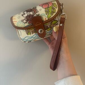 Dooney & Bourke Disney Aulani White Canvas Tropical Print Wristlet